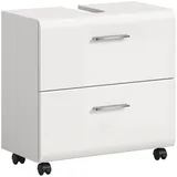 furnling Waschbeckenunterschrank auf Rollen - Ivy mit 2 Schubladen & Siphon-Ausschnitt, MDF Front, Breite 60 cm weiß