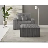 OTTO home Loveseat FINNLEY Cord 120 x 85 x 166 cm Grau mit Hocker