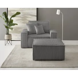 OTTO home Loveseat FINNLEY Cord 120 x 85 x 166 cm Grau mit Hocker