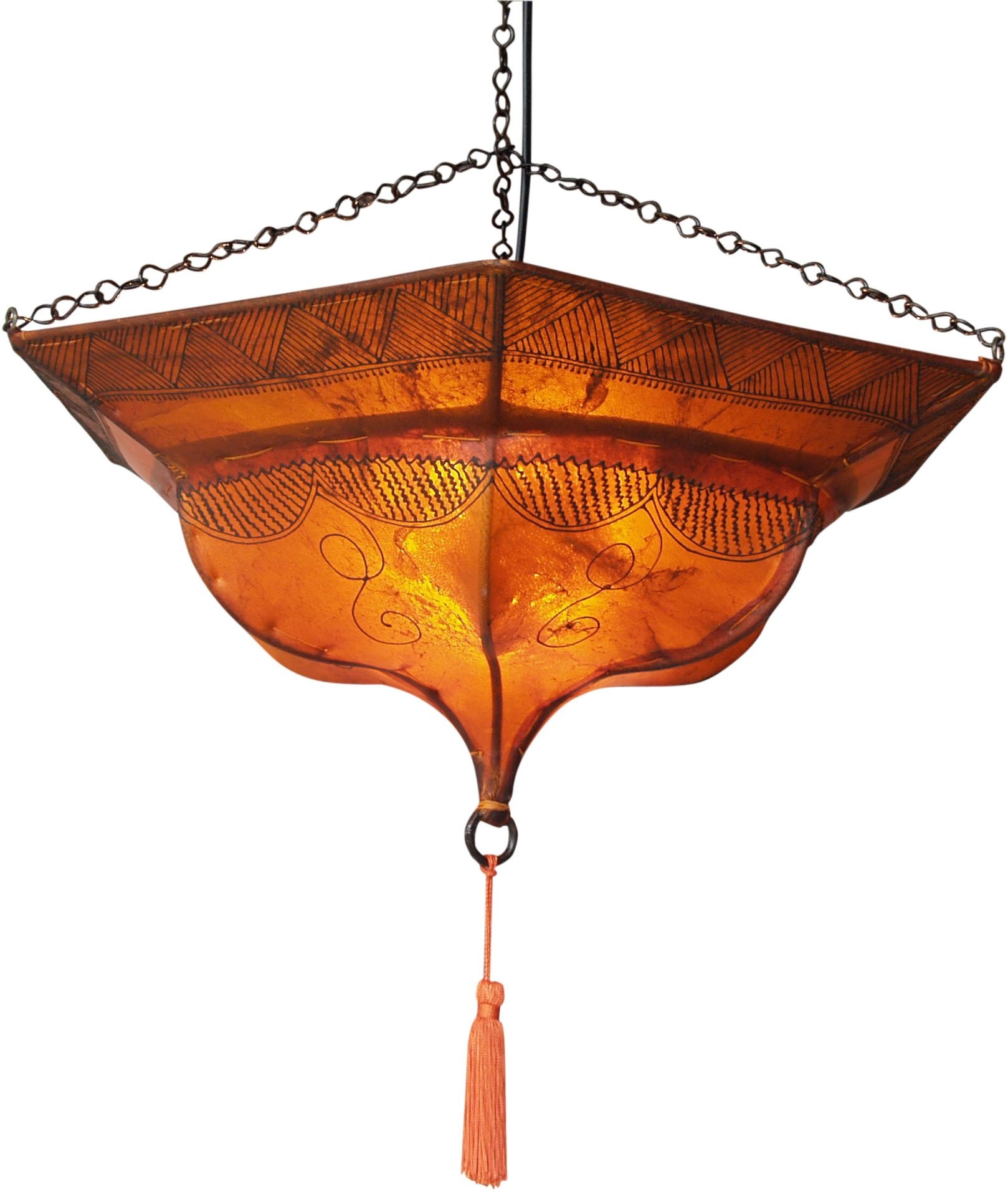GURU SHOP Henna - Leder Deckenlampe/Deckenleuchte - Tuareg Orange, 20x50x50 cm, Orientalische Deckenlampen