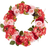 Beliani Türkranz rot / rosa mit Kunstblumen ø 50 cm AGULO