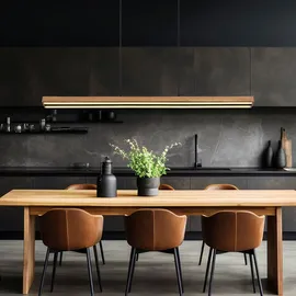 GLOBO Holzleuchte Pendellampe Led Esstisch Pendelleuchte Holz rustikal, 3 Stufen Memory Funktion, Holzoptik schwarz matt opal, 1x Led 30 Watt 1150 Lumen warmweiß, Hxlxb 120x101x7,5cm