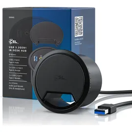 CSL USB 3.2 Gen1 Tisch Kabeldurchführung - Tischkabeldose Multi In Desk USB Hub - 2 x USB 3.2 Gen 1 - 1 x USB C 3.2 Gen1 - 2 x 3,5mm Klinke