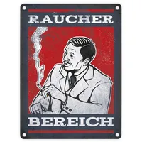 Trendaffe Metallschild mit Raucherbereich rauchender Gentleman Motiv