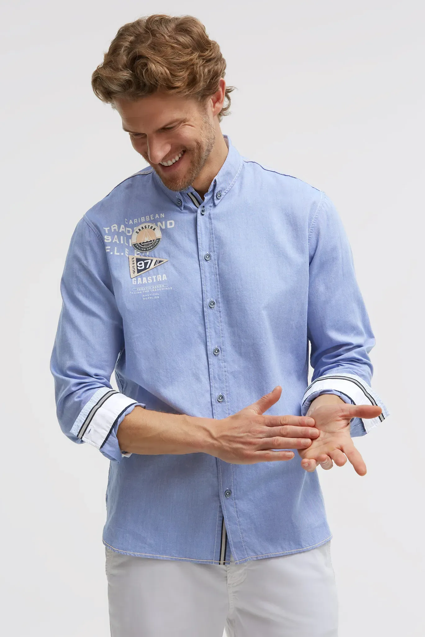 Langarmhemd GAASTRA, Herren, Gr. 3XL, Normalgrößen, blau, Web, Material: 100% Baumwolle, regular fit normal, 1-Knopf-Manschette, Hemden, mit reflektierenden Tapes