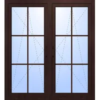 Balkontür zweiflügelig GEALAN "DANIEL" 3-fach Verglasung mit Pfosten Sprossen (abschließbar) Mahagoni holzähnlich beidseitig innen öffnend Seitenunabhängig