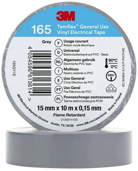 3M Temflex 165 Vinyl Elektro-Isolierband, 15mm breit, 10m lang, grau, 10 Stück