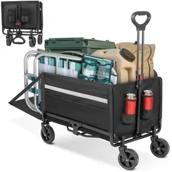 HOMECALL Bollerwagen Handwagen Klappbar, mit Aufbewahrungstaschen und Reflektorstreifen, bis 150KG, 120L+