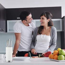 Relaxdays Messerblock rund, Messerhalter unbestückt, universal, Messeraufbewahrung mit Borsten, HxD: 22 x 11 cm, weiß