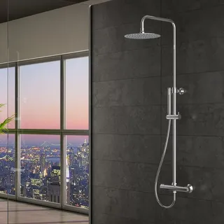 Mariner Volta Duschsystem mit Thermostat, Metall-Stabhandbrause und Edelstahl-Kopfbrause rund, WLS6302-CR,