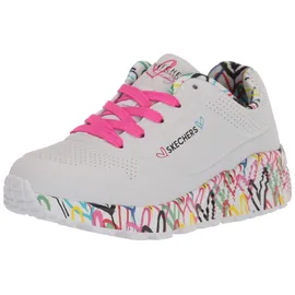 SKECHERS Uno Lite Lovely Luv Sneaker, White Synthetic H. Pink Trim, 37