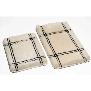 S&S-Shop Badematte Set | Beige | Acrylic | super weich | München | 2 teilig | rutschfest | WC-Vorleger 55 x 65 cm | Badvorleger 60 x 90 cm | Badteppich | Teppich | Bad | Badezimmer