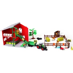 Bburago Spielzeug-Auto Farmland Pferdestall inkl. Fendt 1050 Vario Traktor (69 Teile), Spiel-Set