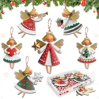 24 Stück Weihnachtsengel Anhänger aus Holz, Weihnachtsbaum Deko Weihnachtsanhänger, 6 Designs Engel Anhänger Weihnachten Geschenkanhänger Adventskalender Füllung
