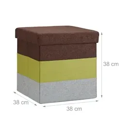 Relaxdays Polster Hocker mit Stauraum, gestreifter Sitzhocker, faltbarer Polsterhocker HBT: 38 x 38 x 38 cm, Farbmix