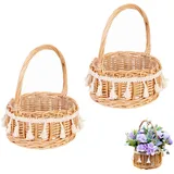 2 Stück Blumenkorb Hochzeit, Weidenkorb Klein, Körbchen Blumenkinder, Blumenstreukörbchen, Rattan-Blumenkorb, mit Henkel, Vintage-Stil, für Hochzeit Tischdeko (Klassisch Medium)
