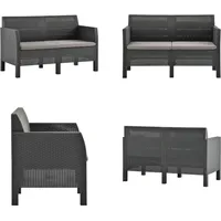 vidaXL 2 Sitzer Gartensofa mit Kissen Anthrazit PP Rattan - Gartensofa - Gartensofas - Lounge - Loungen - Grau