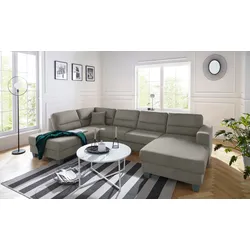 Wohnlandschaft TRENDMANUFAKTUR "Chamber, U-Form", braun (schlamm), B:310cm H:85cm T:203cm, Sofas, inklusive zwei Kopfstützen, wahlweise mit Bettfunktion