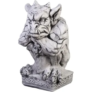 gartendekoparadies.de Gargoyle mit Schwert, Steinfigur, H. 39 cm, 19 kg, Grau, frostsicher aus Steinguss für Außenbereich