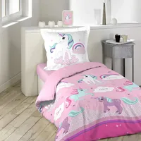 Douceur d'intérieur Einhorn-Bettwäsche Mehrfarbig 140 x 200 cm + 70 x 80 cm