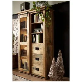 Massivmoebel24 Vitrine RAILWAY 100 x 45 x 175 cm Beige