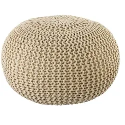 Amagohome PREMIUM Sitzhocker Pouf  ø 45cm  Strickpouf Indoor u. Outdoor - pflegeleicht & nachhaltig : creme - warm sand