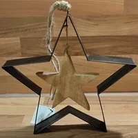 STERNFABRIK Stern aus Metall und Mangoholz zum Hängen 22cm & 11cm Ø inkl. Naturkordel schöne Dekoration Weihnachten Christbaumschmuck Schwarz und Holzfarben #16