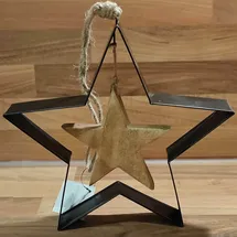 STERNFABRIK Stern aus Metall und Mangoholz zum Hängen 22cm & 11cm Ø inkl. Naturkordel schöne Dekoration Weihnachten Christbaumschmuck Schwarz und Holzfarben #16
