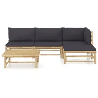 vidaXL 5-tlg Garten-Lounge-Set mit Dunkelgrauen Kissen Bambus