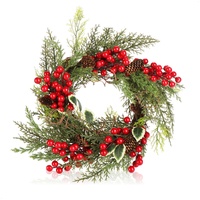 Türkranz Weihnachten - Adventskranz mit roten Beeren und Blätterkranz - 35cm