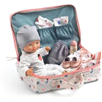 Djeco Pomea Babypuppe 32 cm Set Vanille Stoff/Vinyl Reisekoffer | Schlafaugen, Klettverschlusskleidung, Babyflasche, Windel