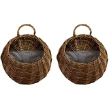 Yeehliny Blumentöpfe aus Rattan, Handgemachte Rattan geflochten Blumentopf zum Aufhängen, Pflanzenkörbe, Korb Geflochten, für Garten, Hochzeit, Hausdekoration, Türdekoration (2er Set-30x37cm/B)