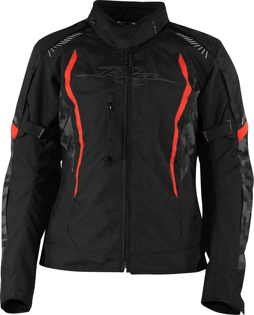 Rusty Stitches Ashley Pixel, veste textile imperméable pour femm - Noir/Gris/Rouge - 44