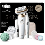 Braun Silk-épil 9 Flex SkinSpa, Epilierer mit flexiblem 360°-Kopf, Wet&Dry, langanhaltend seidig Haut, All-In-One Set, mit FaceSpa-Epilierer und Mini-Rasierer für das Gesicht, 9-681 3D, Weiß/Gold