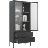 Coemo Mein-Regal Vitrine Paris 80x35x180cm Metall 2 Schubladen 2 Glastüren schwarz
