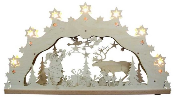 Doppelllichterbogen Weihnachtsmann mit Geschenk natur 56 x 32 x 5 cm