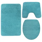 nyvi Badematte NYVISpa Lasalle - Badezimmerteppich + rutschfest, Saugfähig, Schnell Trocknend, Fußbodenheizung geeignet, Waschbar, Weich Farbe:Aqua;Größe:Set 3-teilig