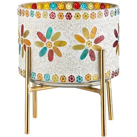 Gilde Windlicht - Blüten Dekor - bunt - Höhe 19 cm