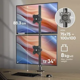 ONKRON doppel Monitorhalterung für 13-34", bis 8 kg, VESA 75x75-100x100, dual Monitor Arm Stand verstellbar Schwarz
