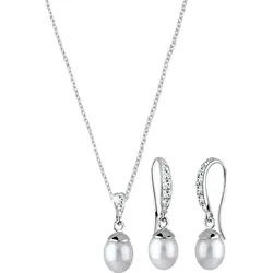Ohrring und Ketten Set ELLI Gr. 45, bunt (silberfarben, weiß, weiß), Schmuck-Sets, Damen, 45, Silber 925 (Sterlingsilber)
