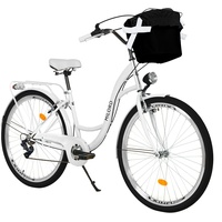 MILORD. 26 Zoll 7-Gang weiß Komfort Fahrrad mit Korb und Rückenträger, Hollandrad, Damenfahrrad, Citybike, Cityrad, Retro, Vintage