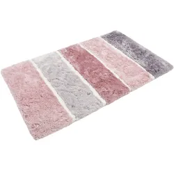 Badematte HOMIE LIVING "Rio Marina", rosa (rosa, grau), H:30mm, Polyester, Badematten, flauschiger Badteppich, modern gestreift, waschbar, Badezimmerteppich