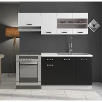 Küchen-Preisbombe Küchenzeile Omega Mini 180 cm Schwarz-Weiß