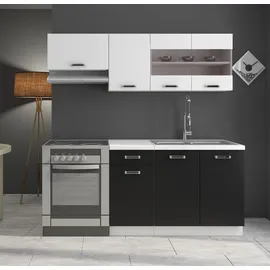 Küchen-Preisbombe Küchenzeile Omega Mini 180 cm Schwarz-Weiß