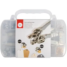 Rayher Ösenzange Loch-und Ösenzange im Plastikkoffer, für 3 und 5mm Ösen-Ø, mit Lochstanzer und 160 Ösen,