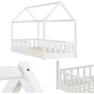 90 x 200 cm mit Matratze, Lattenrost & Dach - Bett Weiß