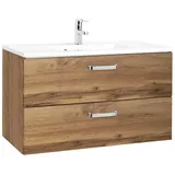 HELD MÖBEL Waschtisch-Set Waschtischkombination BOLOGNA, B 80 cm, (2-St), Wotan Eiche Dekor, mit 2 Schubladen, inkl. Mineralgussbecken braun