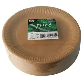 Papstar 100 Teller, Pappe Pure rund Ø 23 cm braun