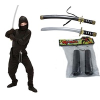 Scherzwelt.de Kostüme und mehr Kostüm Ninja mit Schwert + Stäbe - Ninja komplett 116 cm - 164 cm XL - 164 cm Ninja Kämpfer (128 cm)