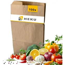 HEKU 100 Stück Abfallbeutel für Biomüll - Kompostierbare Müllbeutel aus robustem Kraftpapier, umweltfreundlich, feuchtigkeitsresistent und stabil